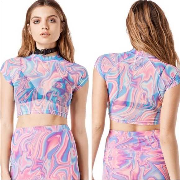 UNIF Tops - Rare UNIF Trippy Sheer Melt Plex Crop Top M/L